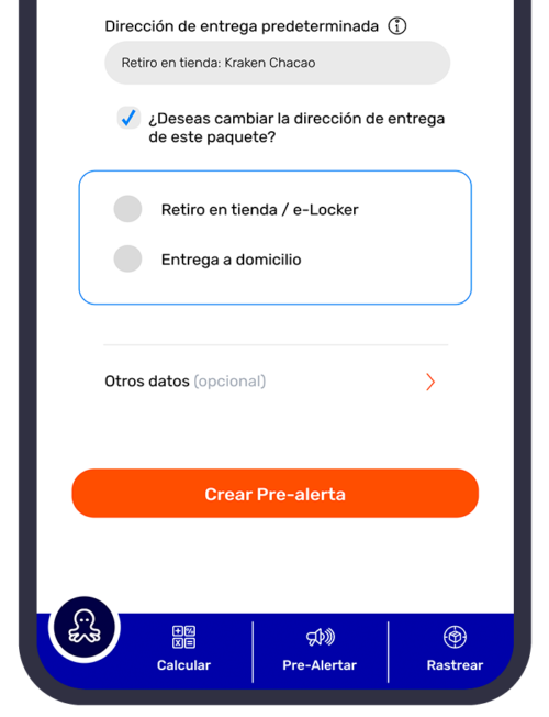 Tutorial > Pre-Alertar > Mi Casillero Internacional Kraken Courier Kraken Courier App > Pre-Alertar