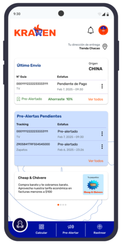Tutorial > Shipping Address > Mi Casillero Internacional Kraken Courier Kraken Courier App > Dashboard
