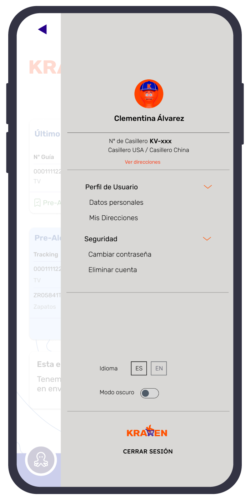 Kraken Courier App > Menú Perfil de Usuario