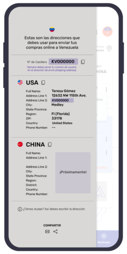 Tutorial > Shipping Address > Mi Casillero Internacional Kraken Courier Kraken Courier App > Direcciones de Casillero Internacional