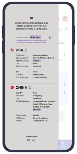 Kraken Courier App > Direcciones de Casillero Internacional